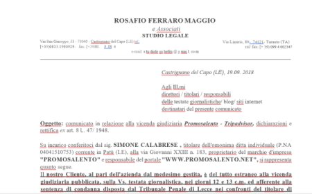 Rettifica su vicenda legale Promosalento - TripAdvisor