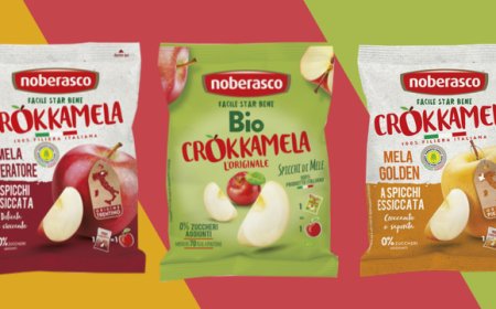 Noberasco lancia il nuovo snack Crokkamela con mele Bio, Golden e Imperatore