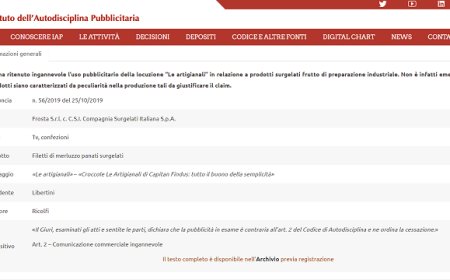 Sentenza IAP: stop alla comunicazione delle Croccole "Le Artigianali"