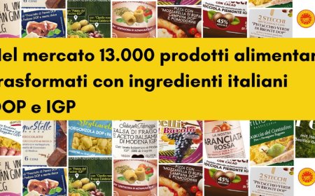 Nel mercato 13.000 prodotti alimentari trasformati con ingredienti italiani DOP e IGP