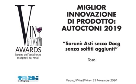 A Sarunè Toso il premio per la Migliore Innovazione ai Vini&Consumi Awards