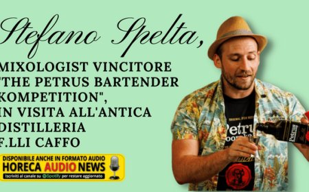 Stefano Spelta, mixologist vincitore di "The Petrus Bartender Kompetition", in visita all'Antica Distilleria F.lli Caffo