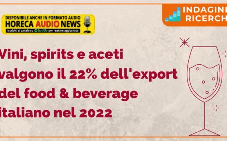 Vini, spirits e aceti valgono il 22% dell'export del food & beverage italiano nel 2022