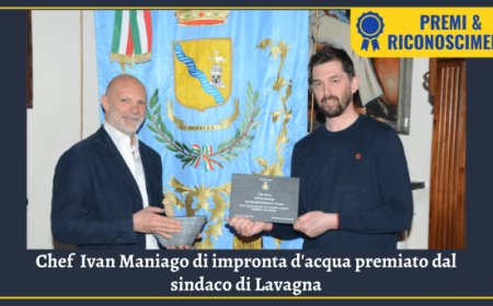 Chef Ivan Maniago di impronta d'acqua premiato dal sindaco di Lavagna