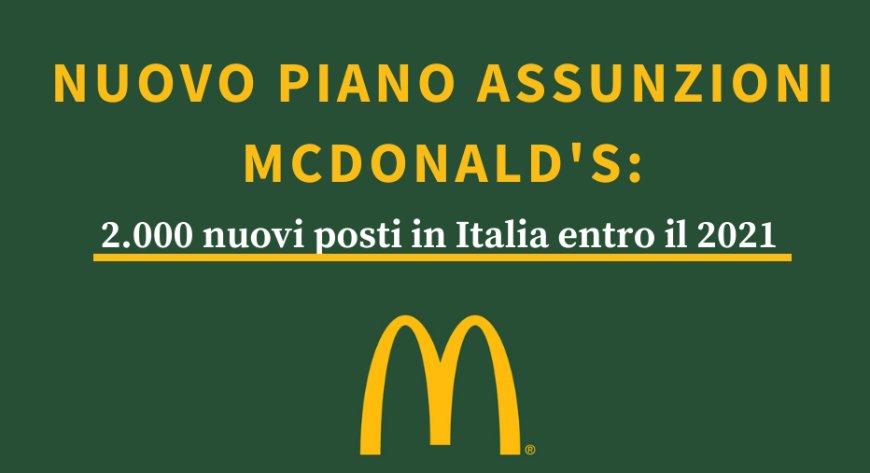 Nuovo piano assunzioni McDonald's: 2.000 nuovi posti in Italia entro il 2021