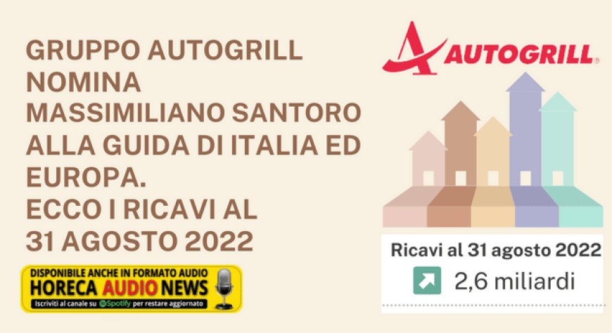 Gruppo Autogrill nomina Massimiliano Santoro alla guida di Italia ed Europa. Ecco i ricavi al 31 agosto 2022