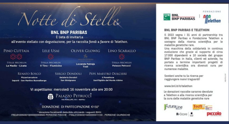 Notte di Stelle a Napoli: a Palazzo Petrucci la festa per Telethon