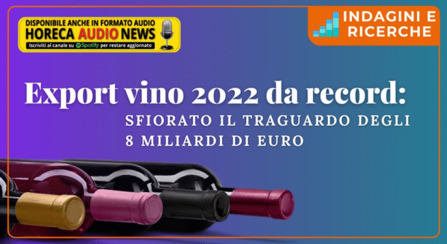 Export vino 2022 da record: sfiorato il traguardo degli 8 miliardi di euro