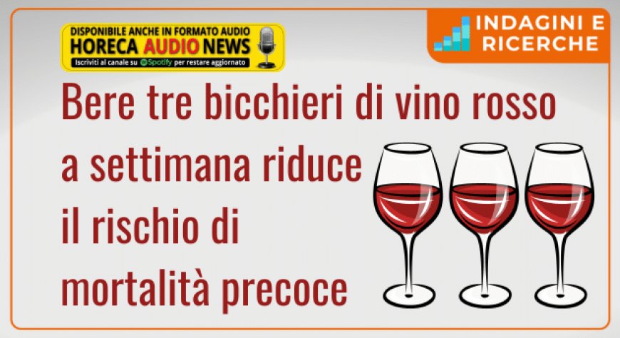 Bere tre bicchieri di vino rosso a settimana riduce il rischio di mortalità precoce