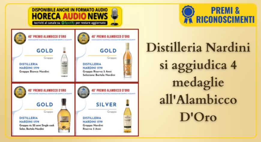 Distilleria Nardini si aggiudica 4 medaglie all'Alambicco D'Oro