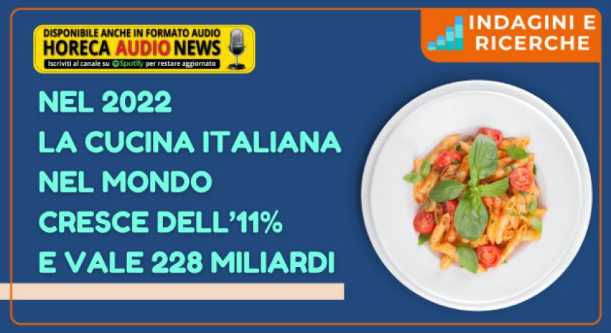 Nel 2022 la cucina italiana nel mondo cresce dell’11% e vale 228 miliardi