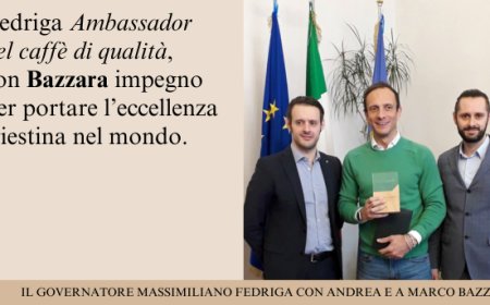 Bazzara consegna al governatore del Friuli Venezia Giulia il riconoscimento "Ambassador della cultura del caffè di qualità"