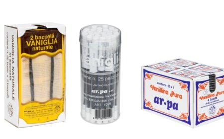 La gamma completa di aromi di vaniglia Ar.pa Lieviti per pasticceria e panificazione